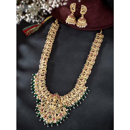 Image of Peora Gold Plated Bridal Jewellery Set with Kamarband Gift for Women Indian Traditional Ethnic Wedding