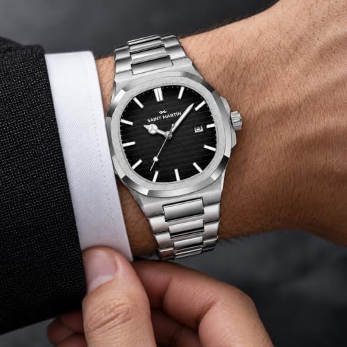 Image of Saint Martin Paris Stainless Steel Watch for Men, Date Display, 40 mm Case, Butterfly Clasp, 3 ATM Water Resistance, Monarch Series