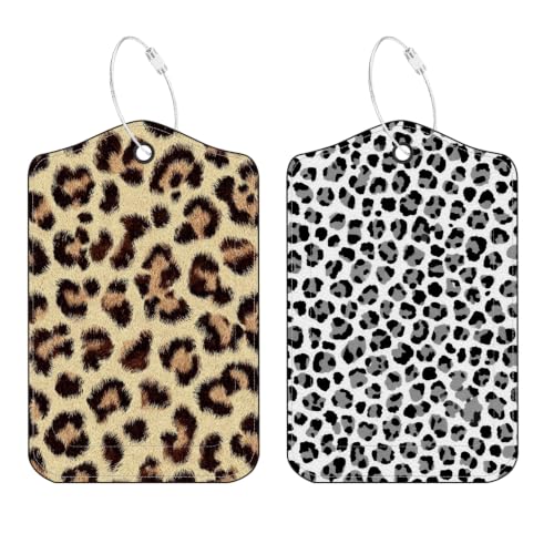 Image of Leopard Print Luggage Tags 2 Pack, PU Leather Privacy Flap