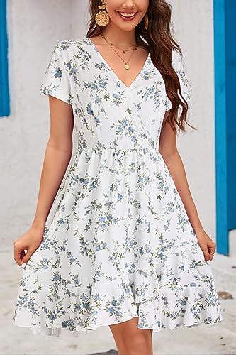 Image of ULTRANICE Womens Summer Dresses Floral V Neck Ruffled Hem Spaghetti Spring Casual Beach Outfits Flowy Wrap Sun Dress