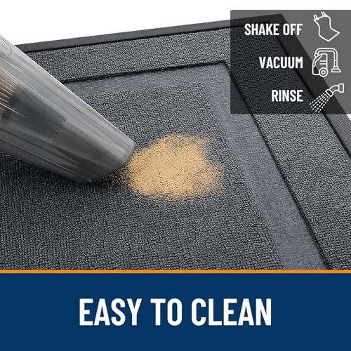 Image of OLANLY Front Door Mat Indoor Outdoor Entrance, Waterproof All-Season, All-Weather Doormat, Sturdy Natural Rubber, Low Profile, Easy Clean Patio Porch Entryway Mat, 47x17, Charcoal Gray