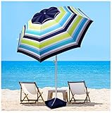 8FT Large Beach Umbrella, Portable Outdoor Umbrella with UPF50+ UV Protection, Sandbag, Air Vents, Sand Anchor, Push Button Tilt Pole, Windproof Sunshade Shelter for Beach, Sand, Patio, Yard