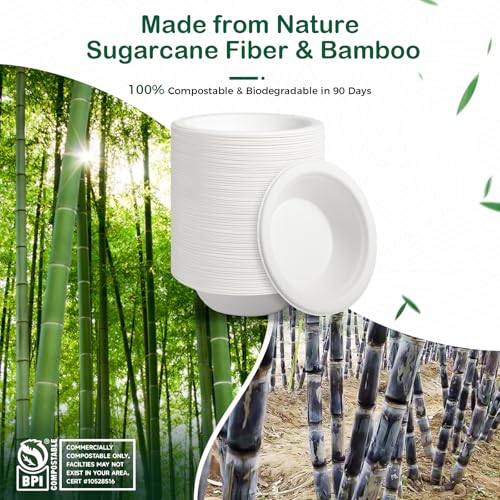 Bols en papier compostables 355ml de bagasse | Vaisselle jetable biodégradable écologique