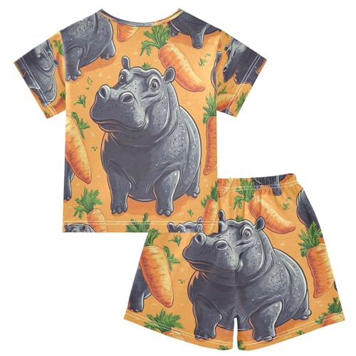 Pajama Sets Short Sleeve Hippo Carrot Soft Cotton Summer Sleepwear 2 Piece PJS Size 5-14T2