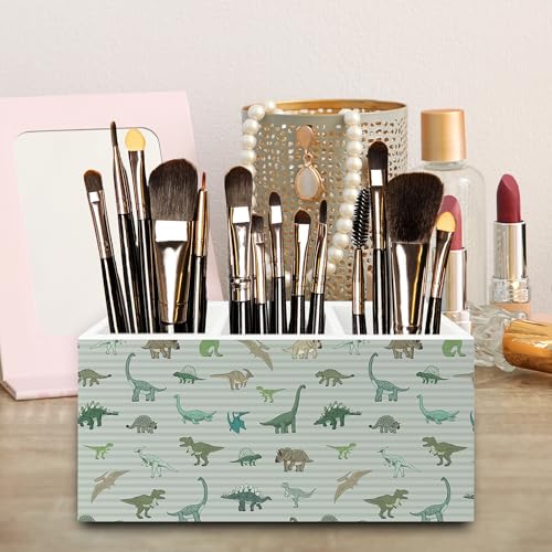 Image of Dinosaur Gifts Pen Pencil Holder Organizer for Desk, Dinosaur Gifts for Boys Kids, Dino Striped Wooden Box Signs Decorations for Home Classroom Kids Boys Room Bedroom Desk Tabletop