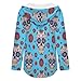 Womens Bodysuit Pullover Shirts Tops Long Sleeve Hoodie Mexican Sugar Skulls Day of The Dead Cross Flowers Green Tshirt, S-3XL