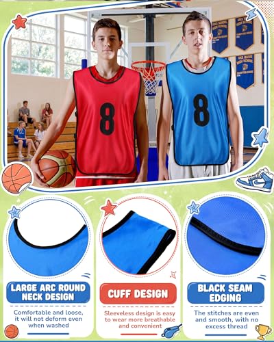 Image of Yahenda 24 Pcs Sports Pinnies Soccer Scrimmage Practice Vests Numbered Soccer Team Pennies with Belt for Adult