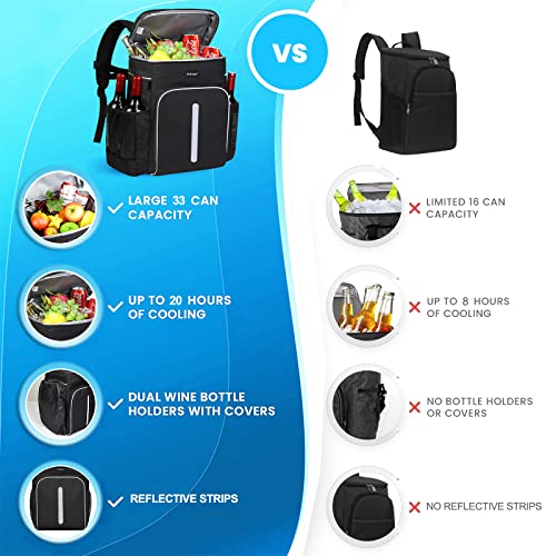 Alibags Cooler Backpack 33 Cans Insulated Waterproof & Leak Proof Lightweight Hiking Beach Lunch Travel Camping For Men And Women (Black) #TOP1
