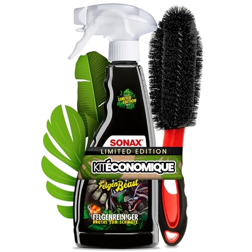 Kit de nettoyage pour jantes | Sonax Felgenbeast Nettoyant pour jantes en aluminium Édition spéciale 500 ml + brosse | Kit de nettoyage pour jantes en aluminium avec brosse pour un entretien efficace