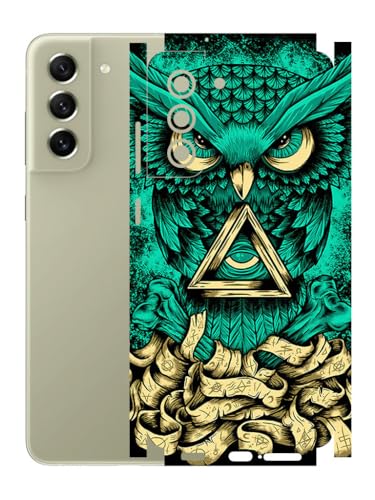 Image of AtOdds - Full Body Back Screen Guard Protector Film - Lamination Wrap Skin Sticker Compatible with Samsung Galaxy S21 FE | Scratchproof Matte Finish (Design - Green Owl)