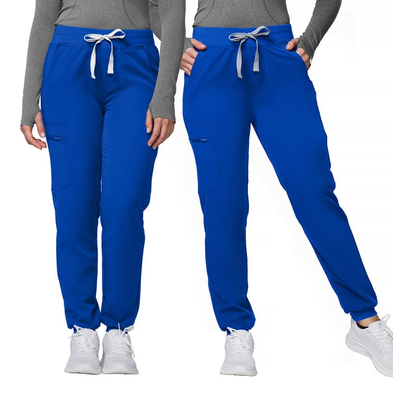 Image of Kitmaz Scrub Pants for Women - Mid Rise 4-Way Stretch Anti-Wrinkle Slim Fit Jogger Pants, Drawstring & 5 Pockets