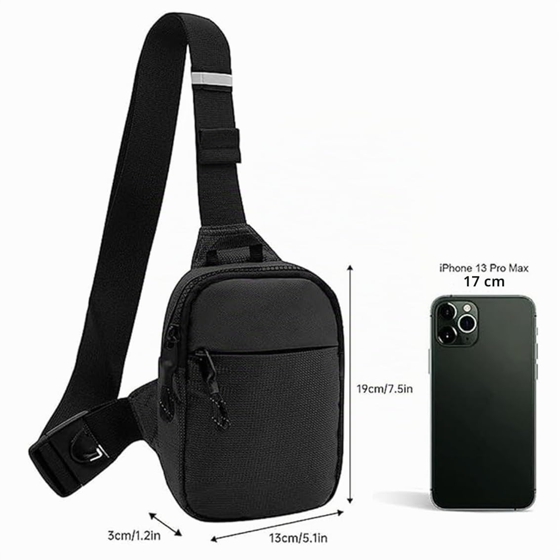 Amacoam Sac Bandoulière étanche Sport Sling Crossbody Nylon Noir 7.5"