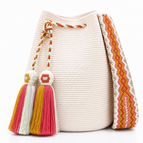 Image of WYOU Designer Wayuu Hand-Crochet Woven Summer Beach Bag for Everyday, Travel-Large Beachy Purse, Colorful Purses for Women