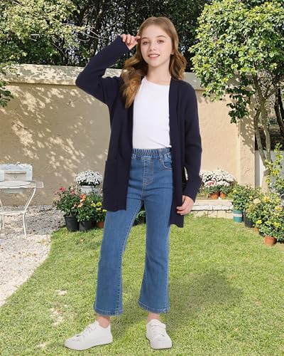 WULFUL Girls Long Sleeve Cardigan Kids Casual Open Front Oversized Sweater with Pockets4