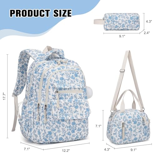 Bevalsa Backpack for Gilrs, 3PCS Corduroy Kids Backpack Set with Lunch Box & Pencil Pouch, Bookbag Daypack Laptop Bag for Women Teens Elementary Middle High School - Image 4