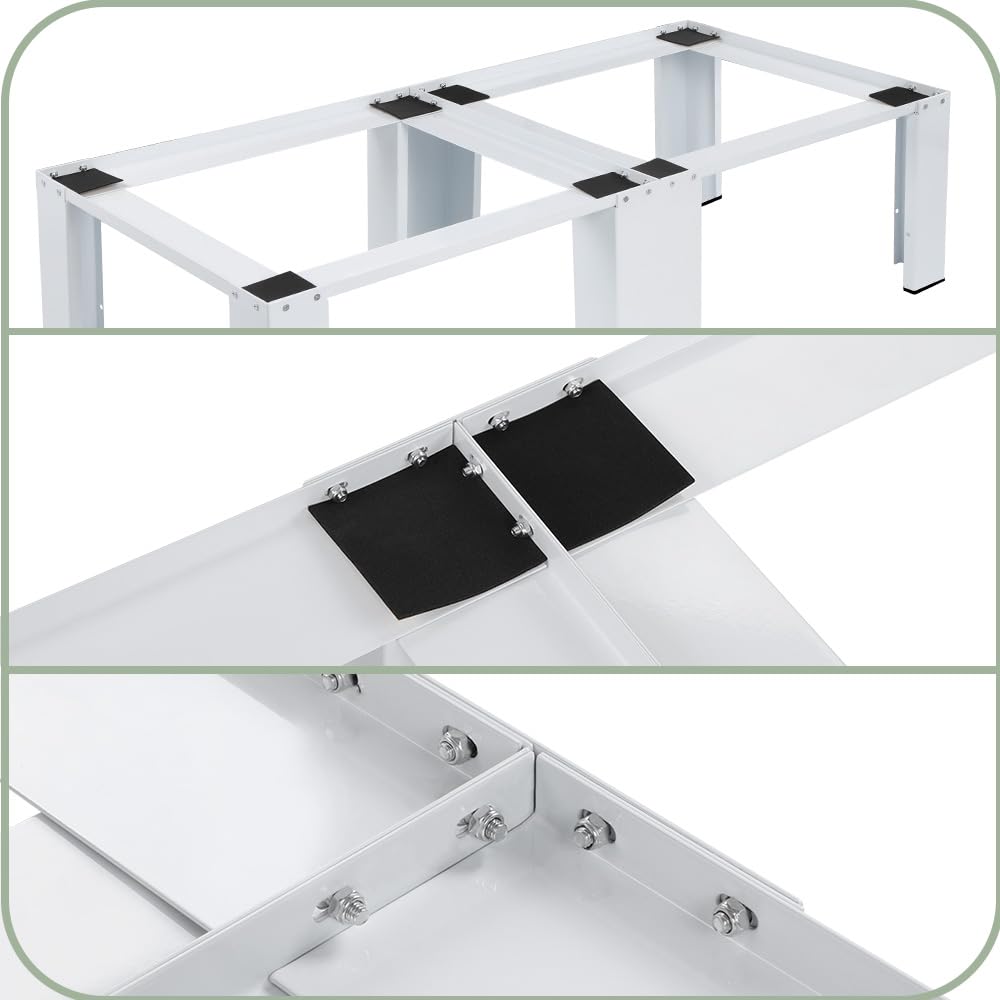 Metall Doppel Waschmaschinen Untergestell 126x54x32 cm 300 kg Stabil 2-Fach Sockel Unterschrank für Trockner Kühlschrank Weiß
