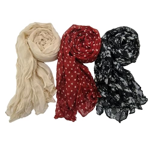 IDOLPET 3 Packs Cotton Hemp Shawl Wrap Long Head Neck Scarf for Women Lightweight Four Season Use - LS01 BBR