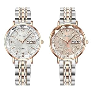 JewelryWe Horloges dames roestvrij staal dameshorloge – elegant analoog kwartshorloge vrouwen week datum kalender 30 m waterdicht horloge met roestvrijstalen armband en lichtgevende wijzers