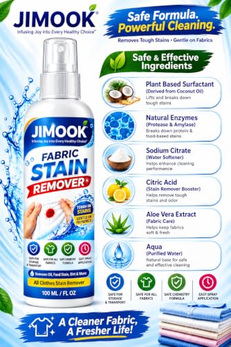 Image of Fabric Stain Remover Spray 100 ml - Clothes Stain Cleaner for Oil, Blood, Food, Ink & Dirt - Quick Action Fabric Cleaner for Everyday Laundry