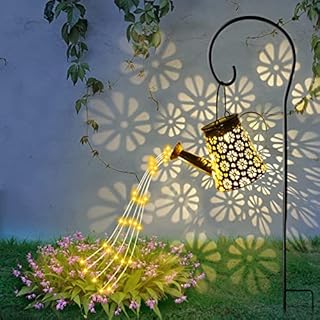 Watering Can with Lights, Star Shower Garden Art Lights Outdoor,Watering Can Light Waterproof Shiny LED, String Fairy Lights with Bracket for Patio Pathway Christmas Decorations(Trapezoid Style)