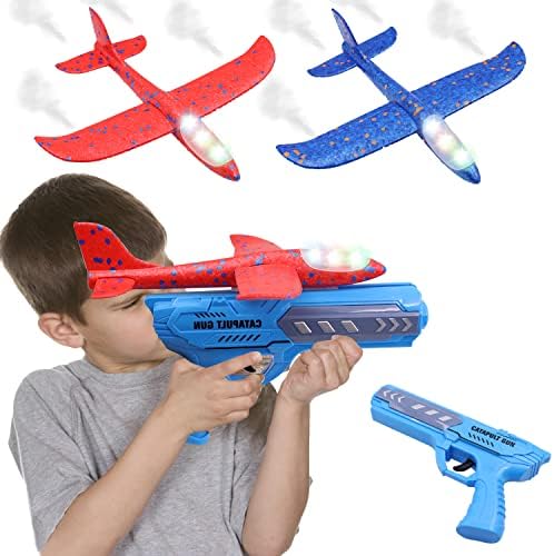 Abnaok Airplane Launcher Toy 2 Pack, Outdoor Glider Planes for Kids, Airplane Launcher Toy Airplane Toys, Outdoor Flying Toys Birthday Gifts for Boys Girls, Aeroplane Toys
