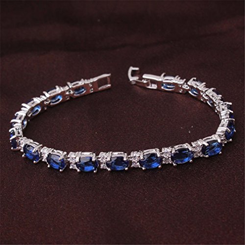 Gulicx White Gold Electroplated Cubic Zirconia Blue Crystal Roman Tennis Bracelet Sapphire Color Link Chain #TOP3