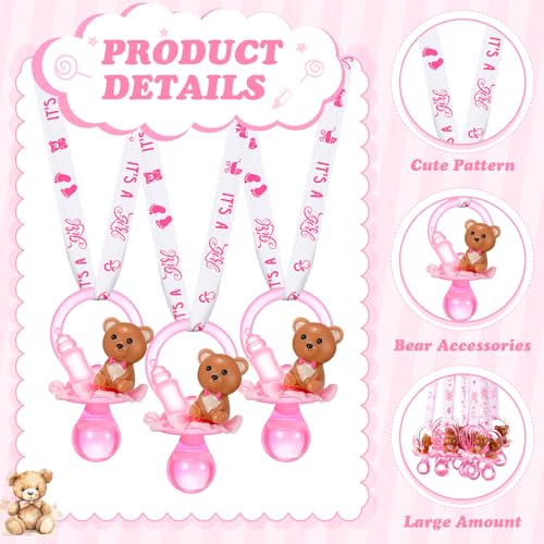 Image of Coume 36 Pcs Baby Shower Pacifiers Necklace Cute Bear Bottle Acrylic Pacifiers Necklaces for Baby Shower Games Guests Gender Reveal Party Favors Prize Decorations DIY (White,Pink,Cute)