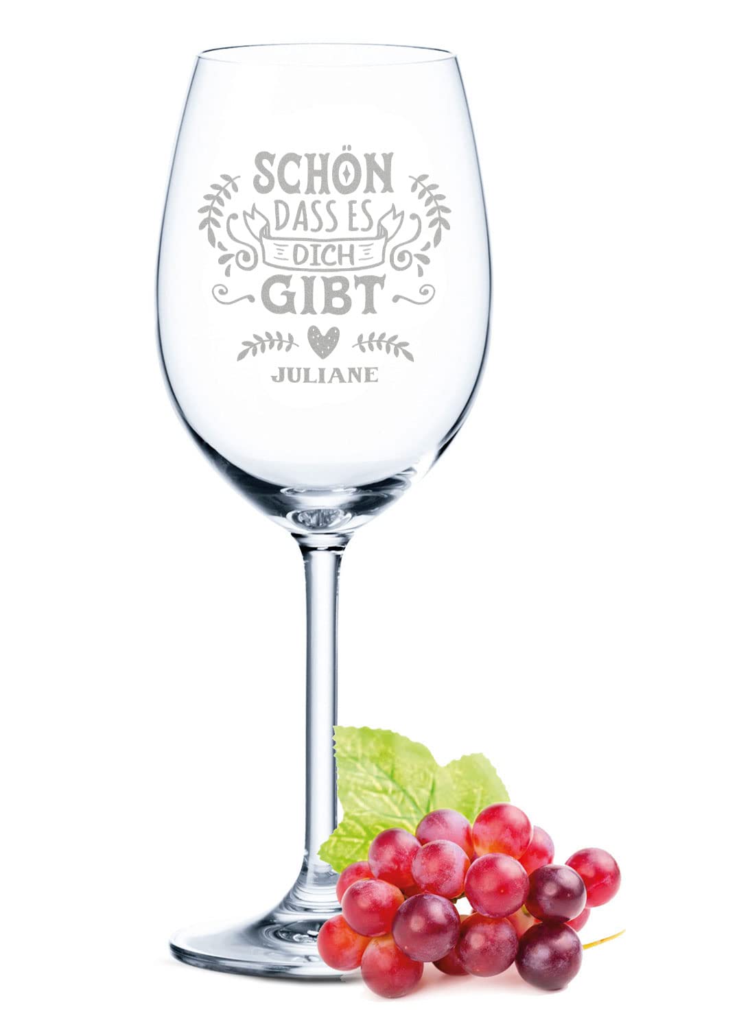 GRAVURZEILE Leonardo Weinglas - Schön dass es dich gibt im Set - mit Wunschnamen & Datum - inkl. bedruckter Holzkiste - Geschenk zur Hochzeit, Verlobung, Jahrestag & Valentinstag