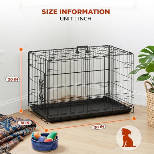 Image of BestPet | Dog Crate | 30 inch | Black | Foldable Metal Kennel with Single Doors, Secure Slide-Bolt Latches, Leakproof Tray | Portable Dog Cage for Small Breeds | for Travel, Indoor & Outdoor Use