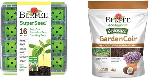 Burpee SuperSeed - Bandeja de inicio de semillas  16 celdas XL  Reutilizable y apta para lavavajillas y semillas de hierbas  Kit de cultivo de