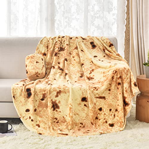 Image of Bnuitland 71 Inches Burritos Tortilla Blanket, 300 GSM Giant Funny Gift Throw, Double Sided Realistic Super Soft Taco Food Yellow Blanket for Bed Sofa, Novelty for Adults