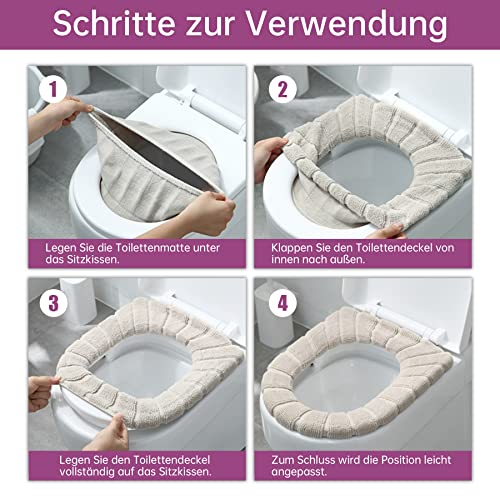 Dreamark 4 stück Toilettensitzbezug Waschbar WC Sitzwärmer weiche Toilettenkissen WC Deckelbezug um die Klobrille im Winter warm zu bleiben Toilettensitzabdeckung universal dehnbar für Zuhause Büro – Bild 4