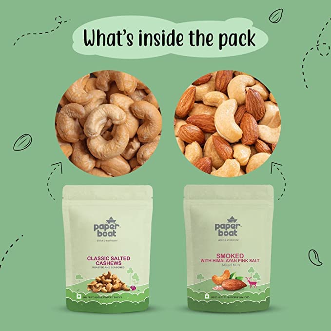 Image of Paper Boat Smoked and Roasted Nuts Combo | Mixed Nuts & Salted Cashews (2 X 200gms)