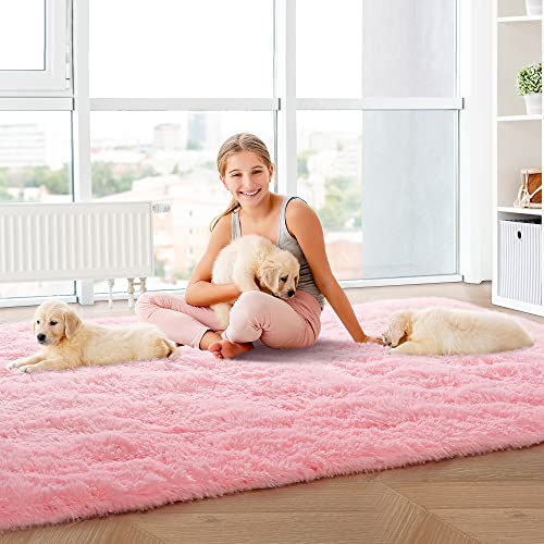 Foxmas Pink Fluffy Rug Super Soft Area Rug For Girls Bedroom, Kids Room Plush Shaggy Nursery Rug, Non-Skid Furry Throw Rug For Girls, Small Plush Rug Pink Carpet For Girls Room, 3X5 Feet #TOP3