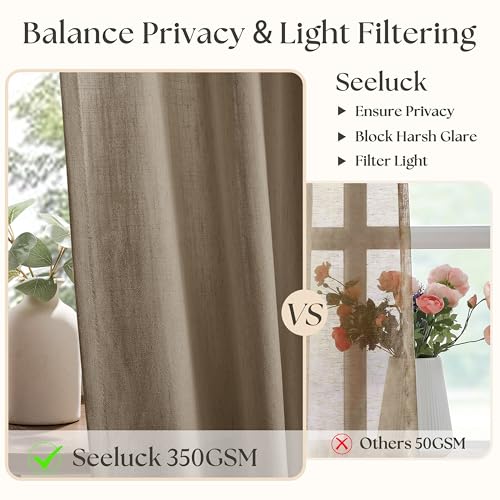Image of Dark Brown Semi Sheer Pinch Pleated Linen Curtains 108 Inch for Living Room