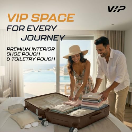 Image of VIP Barclay Check-in Trolley Bag 67cm | Medium | Hard Luggage | 8-Wheel Suitcase with Shoe & Toiletry Pouch | Flushed TSA Lock with Anti-Theft Zipper | 3 Years International Warranty (Brown)