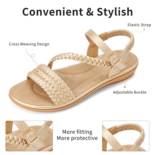 Image of Aomigoct Dressy Womens Sandals Summer: Comfortable Strappy Flats Sandals Women - Casual Walking Woman Shoes
