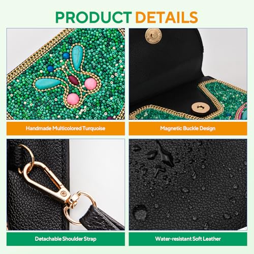 Image of Small Beaded Crossbody Bag for Women, Boho Cell Phone Shoulder Purse Wallet with Handcrafted Colorful Beads