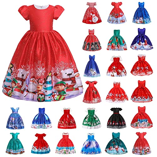 Disfraz de Navidad para niña, vestido de Navidad para niños, con costuras mullidas, línea A, falda de princesa, vestido de noche de Navidad, estampado de encaje, tul, tutú, para niños, fiestas,