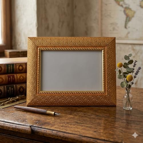 Image of Vintage Gulley Photo Frame with Stand|4 inch x 6 inch, Gold color Design I Horizontal