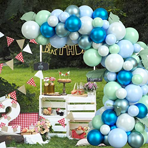 Balloon Garland Kit Green Blue White Ocean Balloons Arch Kit Under The Sea Party Decorations For Kids Baby Shower Birthday, With Balloon Arch Strip Dot Glue #TOP4