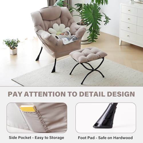 Image of Tiita Modern Large Accent Chair with Ottoman, Comfy Leisure Sofa Armchair with Footrest, Reading Chair for Bedroom, Living Room, Dorm Rooms, Khaki