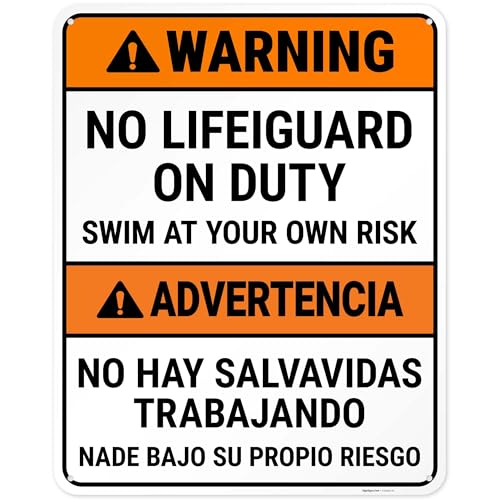 Warning No Lifeguard on Duty Swim at Your Own Risk Bilingual Sign,