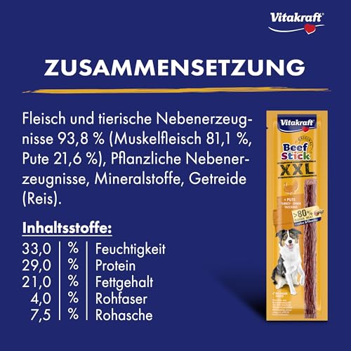 Vitakraft Beef Stick XXL, Hundeleckerli, Fleischstick Pute, Hunde Trainingsleckerli, ohne Zusatz von Zucker (15x 30g) – Ansicht 5
