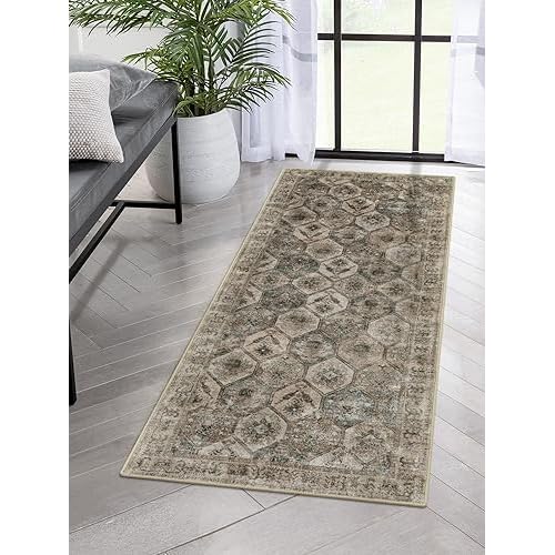 Lahome Washable Runner Rug - 2x5 Hallway Rug Runner Non Slip Kitchen Mats for Floor, Soft Ultra-Thin Bathroom Runner Rug Moroccan Trellis Vintage Carpet Runner for Bedroom (Multi Color, 2x5f
