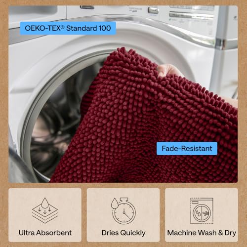 Image of GORILLA GRIP SoakSTOPPER Dog Door Mat, 36x24 Machine Washable Rug Absorbent Doormat Captures Moisture Mud Dirt, Quick Dry Soft Chenille Entryway Rugs Indoor Entrance Mats for Dog Paws, Burgundy