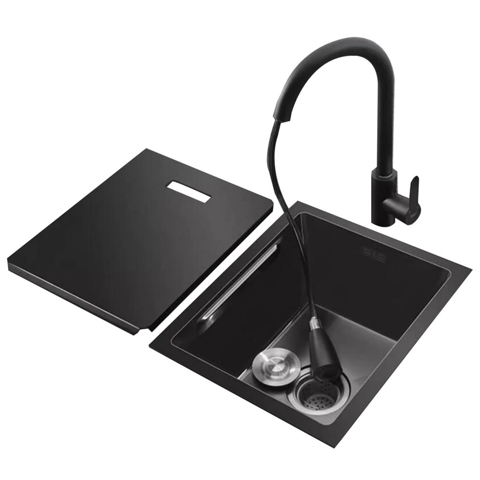 ZQFHSX Hidden Stainless Steel Kitchen Sink - Undercounter Bar Drop-in with Pull-Out Faucet，Cover，Siphon Drain for RV Apartment Studio(42 * 35cm)