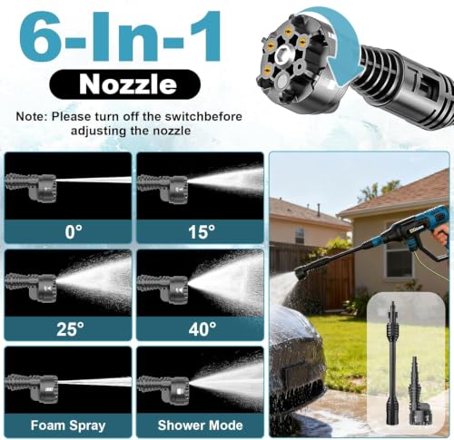 Image of Cordless Portable Washer, Brushless Motor, 4 Speed Modes, 6-in-1 Swivel Nozzle, 2 x 4.0 Ah Batteries, 5 m Hose, Lightweight Handheld Car Washer for Home, Garden