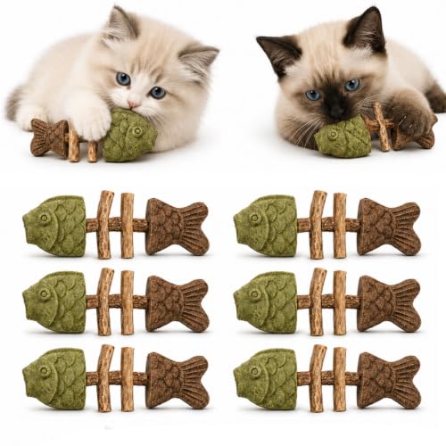 Catnip and Silvervine Chew Toys for Cats Catnips & Silvervine Chew Cat Dental Toy Natural Wooden Teeth Cleaning Stick for Cats Chewing Licking Pawing Boredom Relief (6PCS Mixed Flavor)