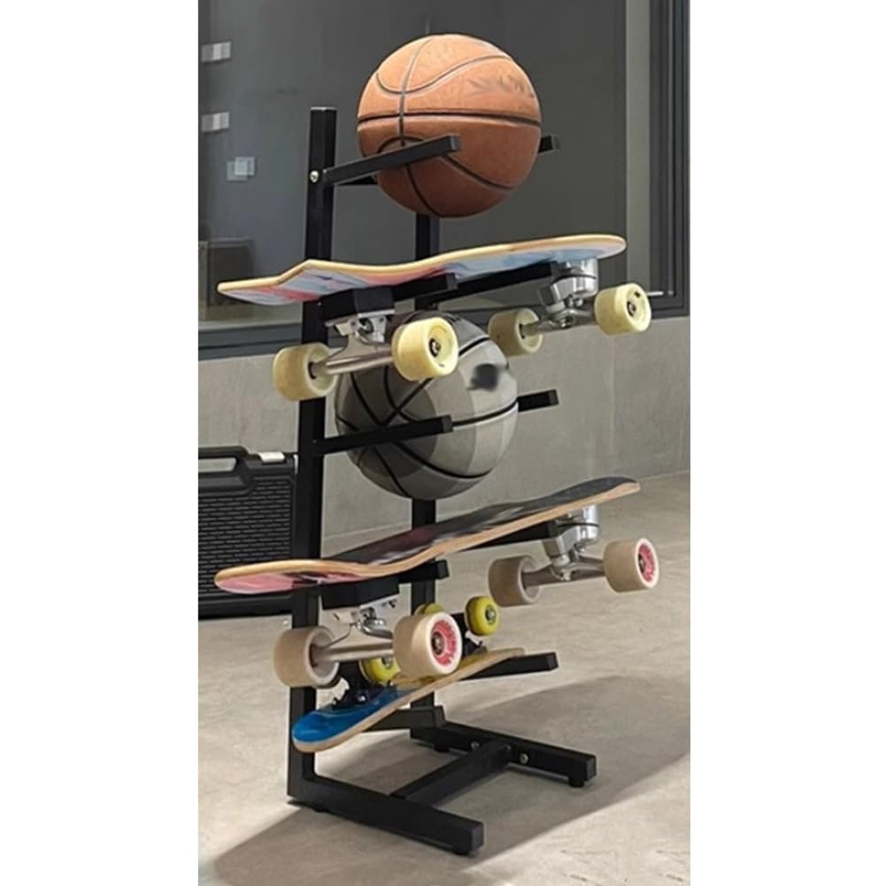 Rygcrud Skateboard Racks Floor Stand, Floor-Standing Indoor Snowboard Storage for Skis/Longboard/Scooter, Skateboard Display Rack Sports Mat Holder(3 Tiers/H:51 CM)